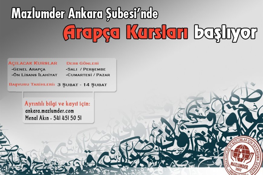 MAZLUMDER Ankara Şubesi'nde Arapça Kurslarında Yeni Dönem Başlıyor