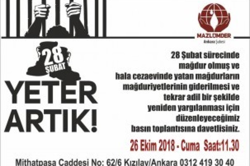 BASIN AÇIKLAMASINA DAVET - 28 ŞUBAT MAHKUMLARINA ADALET