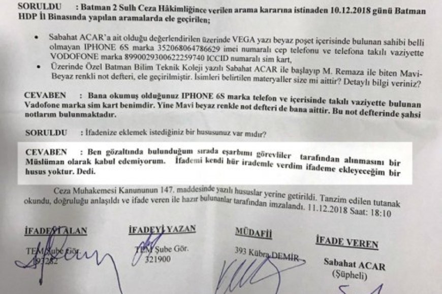 Batman, "Gözaltında Başörtüsü Çıkarılan Kadınlar" Raporu